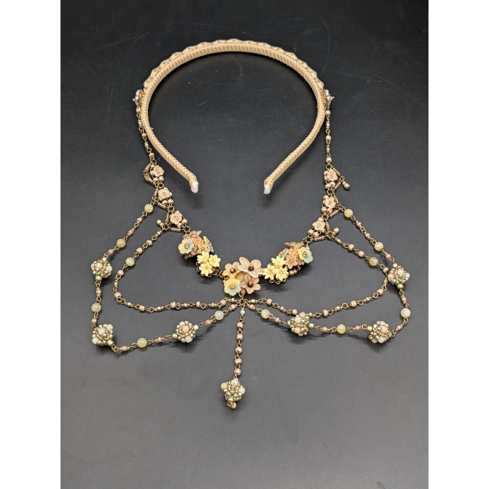 Colleen Toland Floral Draped Headband Lucite Flower Multi Color Boho Vintage